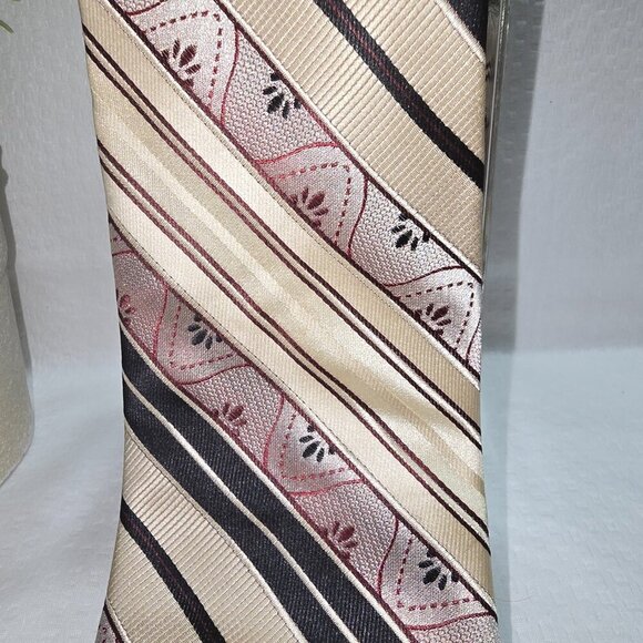 STACY ADAMS SIGNATURE GOLD MENS TIE DIAGONAL STRIPES GOLD BLACK TAN VTG - Picture 4 of 4